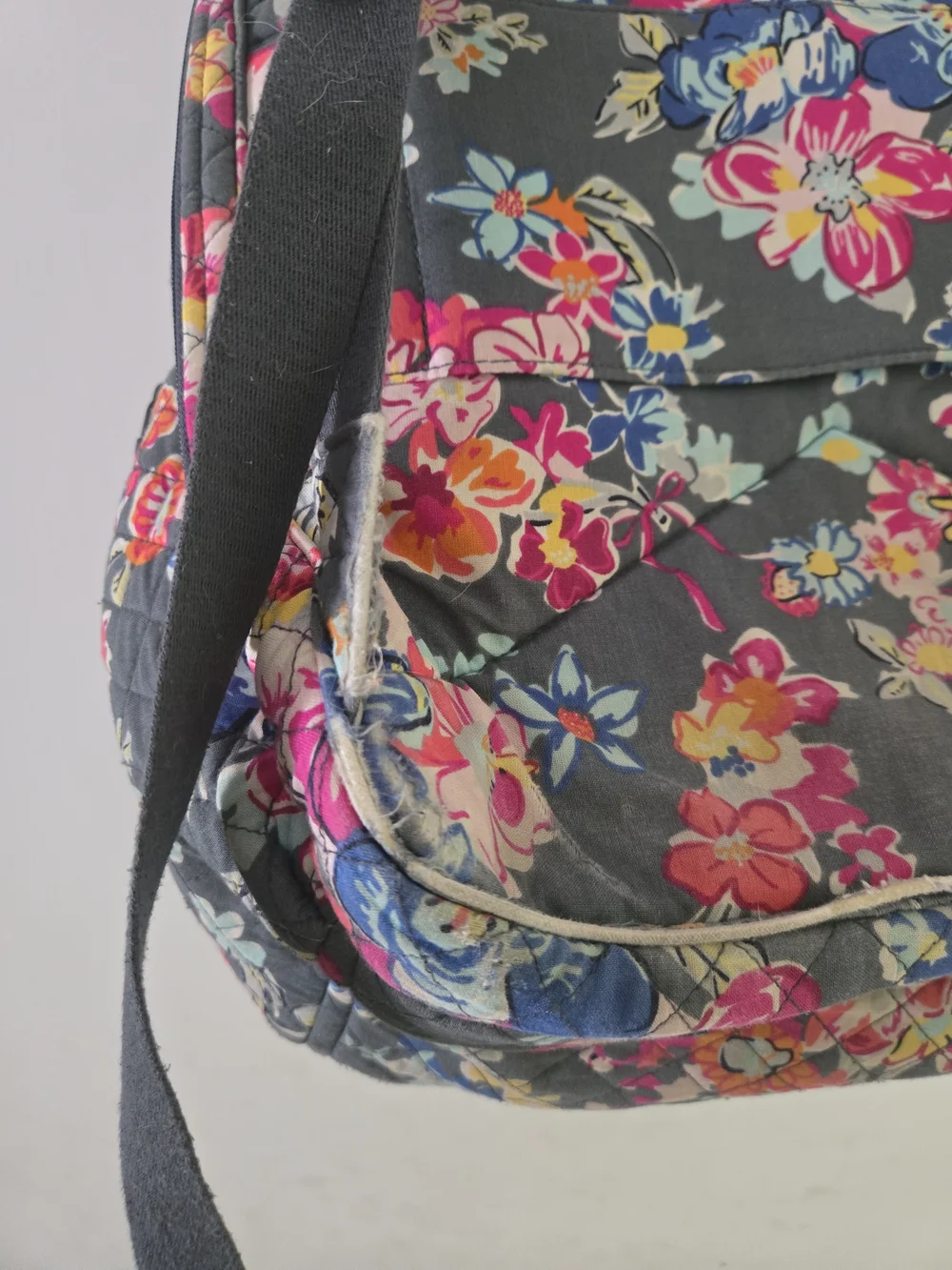 Vera Bradley Quilted Floral Backpack in Grey Floral